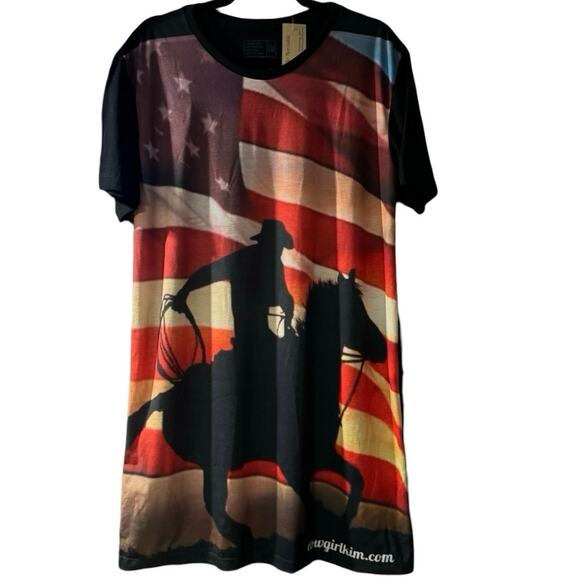 American Cowgirl Kim Polyester Tee plus 2XL Fourth of July Top Shirt - Picture 1 of 8